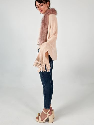 CATCHY & CRAFTY Women's Shawl Wrap Poncho Ruana Cardigan Stylish Cape Fuax Fur Sweater Fuzzy Winter Blanket2