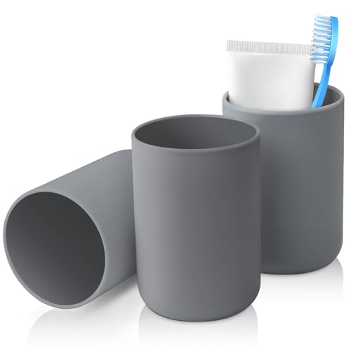 Ukaeno zahnputzbecher 3 Stück, Kunststoff in Lebensmittelqualität, absolut bruchsicher (Grau)