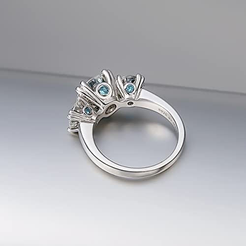 CannyCat Three Stone Moissanite Engagement Rings for Women 5 cttw Moissanite Wedding Anniversary Ring Center 3.0 ct with Side 1.0 ct D-color VVS Certified Moissanite Platinum-Plated Silver Wide Band4