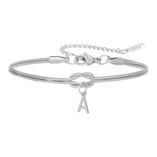 WRIWUINENRI Men's And Women's Initial A-Z Pendant Bracelet Stainless Steel Fashion Snake Chain Jewelry Couple Party Gift
