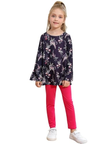 Bonny Billy Girl's Clothing Set 2 Pcs Floral Ruffle Long Sleeve Jersey Top + Leggings