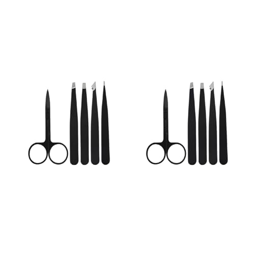 Juego de 5 pinzas para cejas con tijeras curvadas de acero inoxidable, herramientas para quitar cejas, herramienta de depilación de pelo, juego de pinzas para cejas