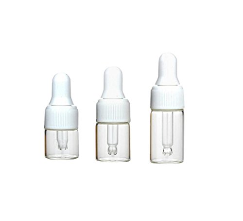 Glass Dropper Bottles Mini 1/2/3ml Empty Cosmetic Sample Bottles Essential Oil Dropping Bottles Vials Perfume Lotion Liquid Container Bottles With Glass Eye Dropper And White Caps Pack of 15 (3ml)