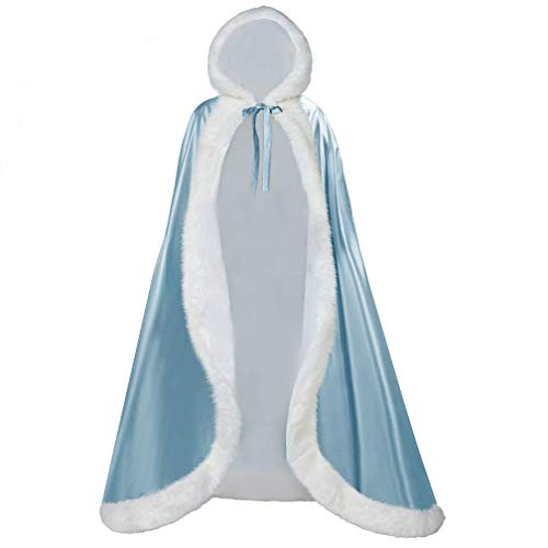 Icy Sun Wedding Cape Hood Cloak for Bride Winter Coat with Faux Fur Free Hand Muff ICY101,Sky Blue