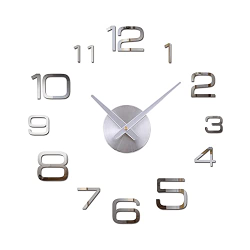 Surakey Grande Horloge Murale 3D, DIY Horloge Murale Digitale, sans Cadre Horloge Murale Silencieuse 3D Miroirs Stickers Auto-Collant Pendule Murale Moderne...