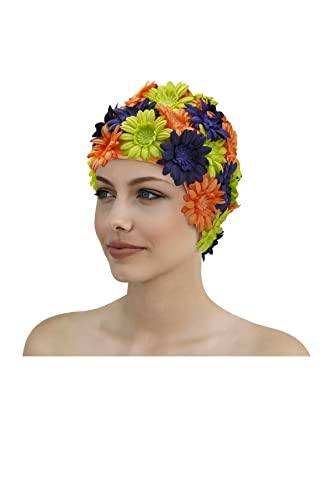 Fashy Cuffia da nuoto in tessuto con fiori in nylon arancione blu verde 3454