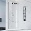 Bathbliss 36" W x 76" H Frameless Shower Glass Panel, 8mm Clear Tempered Glass, Fixed Walk-In Shower Screen, Brushed Nickel Finish, Reversible Installation