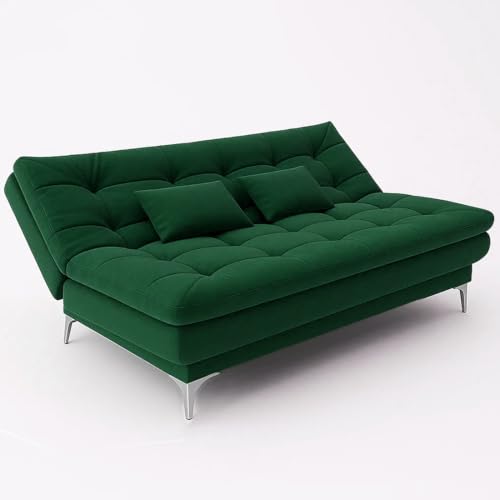 Image of Sleepify Agel 3 Seater Fabric Sofa Cum Bed Set with 2 Cushions, Best Fit for Indian Homes, Living Rooms, Offices with (Green)