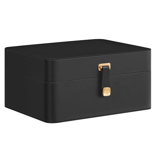 SONGMICS Portagioie con Specchio, Organizzatore per Gioielli a 2 Livelli, Vassoio Flessibile per Gioielli, 17,6 x 22 x 11 cm, Organizzatore per Orecchini, Idea Regalo, Nero Inchiostro JBC200B01