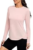 PINSPARK UV Shirt Damen Langarm Sportshirt Sommer Schnelltrocknend Sport Shirt Atmungsaktiv Laufen Yoga Top Outdoor Sonnenschutz Wander Funktionsshirt Leicht Rashguards Rosa M