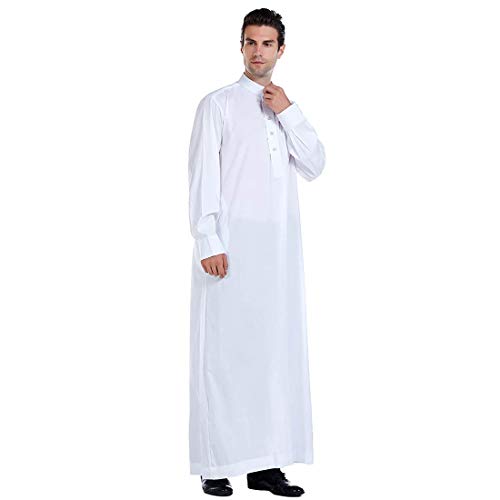 BooW Men Long Sleeve Muslim Thobe Islamic Ramadan Jubbah Middle East Saudi Arab Long Kaftan Robe3