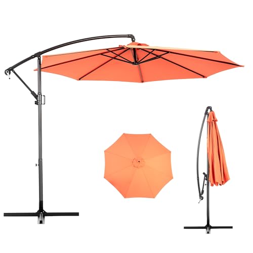 LIFEISLE Schirm Sonnenschirm Φ 300 cm, Neigbar Achteckiger Ampelschirm mit Kurbel, Freiarmschirm für Terrasse Garten Strand Orange Saisonale Angebote