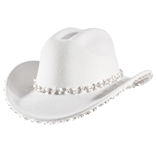 Womens Rhinestone Cowboy Hat Wide Brim Diamond-Glitter-Western-Cowgirl Hat Bling for Women