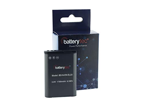 Batterytec® Batería de Repuesto para Nikon cámara, Nikon EN-EL23, Coolpix P600 S810c P900S B700 Cámara Digital, [Recargable,2 Paquetes,3.8V,1700mAh, Li-Ion,12 Meses de garantía]