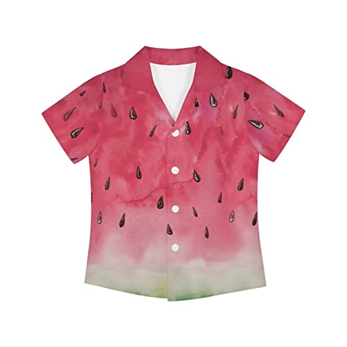 Cumagical Watermelon Print Button Up Shirt Toddler Boy Boys' Short Sleeve Button Down Woven Shirt Little & Big Boy Hawaiian T Shirts for Boys