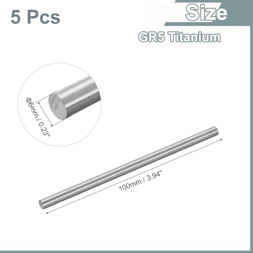 QUARKZMAN 5 Stück GR5 Titaniumstange Durchmesser 6mm 0.23 Länge 100mm 3.94 Metall Massiv TC4 Titaniumlegierung Rundstab Stange Für Modellflugzeug Autos Schiff DIY Basteln Metallbearbeitung