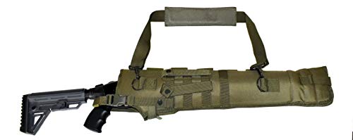 TRINITY Tactical Shotgun Scabbard 20-25 Inch Adjustable MOLLE Padded Soft Case Compatible with Mossberg Shockwave & Short Barrel Pump – Green