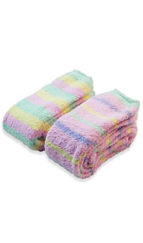 CutiePlusU Striped Coral Fleece Winter Warm Over Knee High Socks - Soft Fuzzy Thigh High 2 Pairs Pack