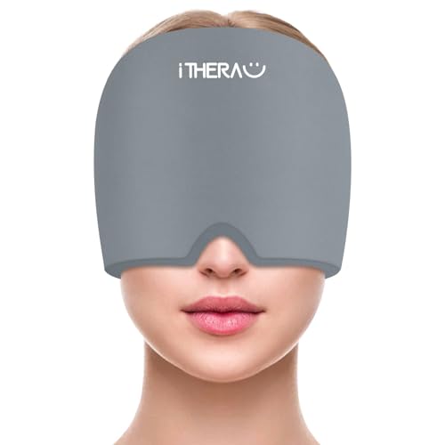 I-THERA-U Migraine Ice Head Wrap, Migraine Relief Cap, Headache Relief Hat for Migraine, Cold Therapy Headache Cap Eyes Mask Gray Headache Ice Pack for Puffy Eyes, Tension, Sinus & Stress Relief