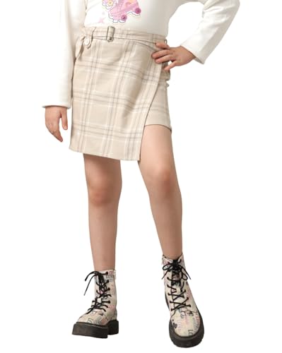 Image of Under Fourteen Girls Flannel Checks Skort | Skirt for Girls | Woven | 12-13 Yrs(Beige)