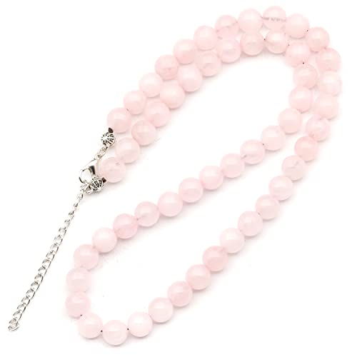 Natural Rose Quartz Beaded Choker Necklace | 8mm Handmade Gemstone Jewelry | Taurus Zodiac Chakra Crystal | Love Compassion Harmony Emotional Healing Pink Crystal Gift for Women & Men