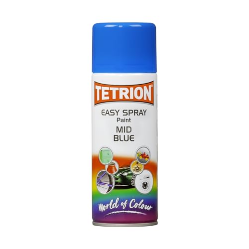 Image of Tetrion Easy Spray Paint - Mid Blue 400ml (Pack of 6) - All-Purpose Fast Drying Acrylic Spray for Wood, Metal, Plastic, Ceramic & More, Smooth Base Coat - Indoor & Outdoor Use, 13.5 Oz