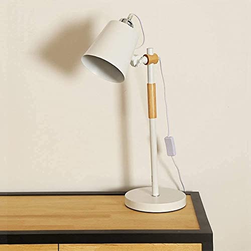 Lampe de bureau bois massif E27 au design noble en fer pour une table de chevet élégante