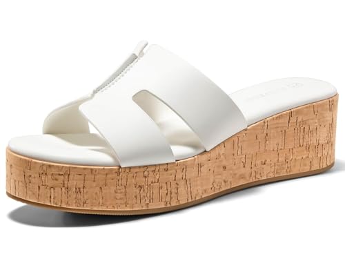 Image of Coutgo Women's Platform Wedge Sandals Open Toe Slip On Slides Cork Heeled Cutout Comfortable Summer Shoes