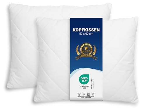 ZOLLNER 2er Set Kissen - Made in Europe – Polyesterfüllung - Bezug aus Mischgewebe - waschbar bis 95°C - 50x60 cm - Hotelqualität - Oeko Tex® Zertifiziert