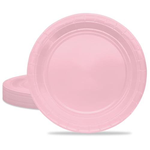 MORAINJAY 16 platos de fiesta, plato de papel rosa, plato de cumpleaños de 7 pulgadas para adultos y niños, decoraciones de mesa de color sólido para cumpleaños, boda, picnic, baby shower, suministros