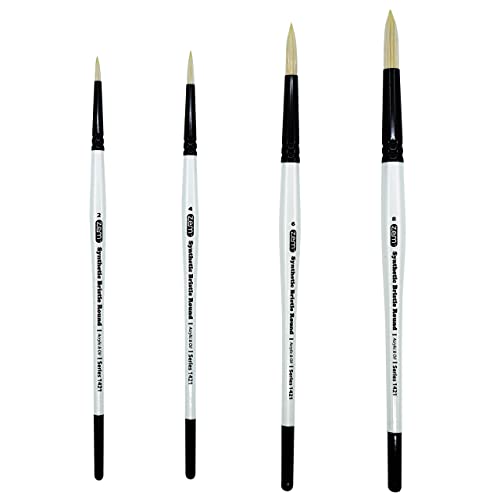 Zem Brush White Hog Bristle Synthetic Rounds Artist Brush Set 4 Pcs | Acrylic And Oil #TOP21
