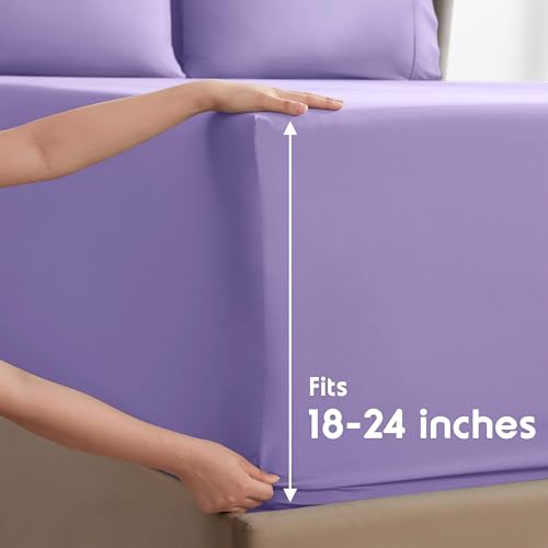 Image of Nestl Extra Deep Full Sheet Set - 6 Piece Breathable & Cooling Sheets - Hotel Luxury Bedding Set w /18-24 Inch Deep Pockets - Easy & Secure Fit - Super Soft, Wrinkle Free & Comfy - Lavender