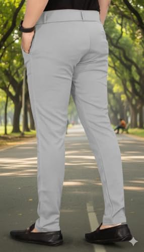 Image of Men's Classic Track Pants, Slim Fit, Lycra Blend Stretchable Business Casual Dress Pants, 4 Pockets, Button and Zipper Closure