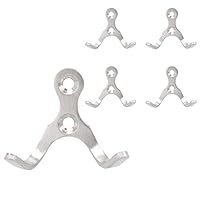 NearMoon Double Prong Coat Hooks Wall Mounted, Heavy Duty Stainless Steel Retro Robe Hanger Rustproof Wall Hooks for Towel Hat Key Bag on Bathroom, Kitchen, Bedroom, 5 Pack, Brushed Nickel