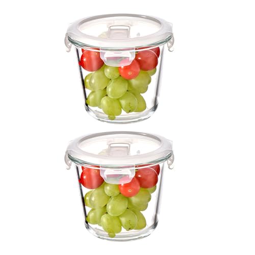 Image of H.JSS WDJS 24 Oz Round Glass Food Storage Container set, 3 Cup Round Glass Soup Container with Airtight Lids BPA free, Borosilicate Storage Bowls, Dishwasher Microwave Freezer Safe (2 Pack)