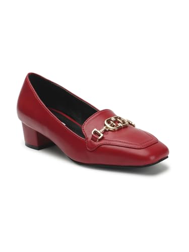 Image of ELLE Women's Square Toe Block Heels Slip-On Pumps with Buckle Detail