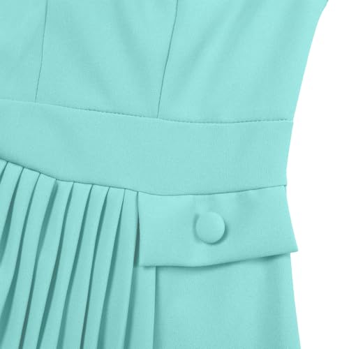 Image of Work Midi Dress for Women 3 /4 Sleeve Vintage Ruffle A-line Pleated Dress Elegant Church Dress V Neck Business Casual Outfits