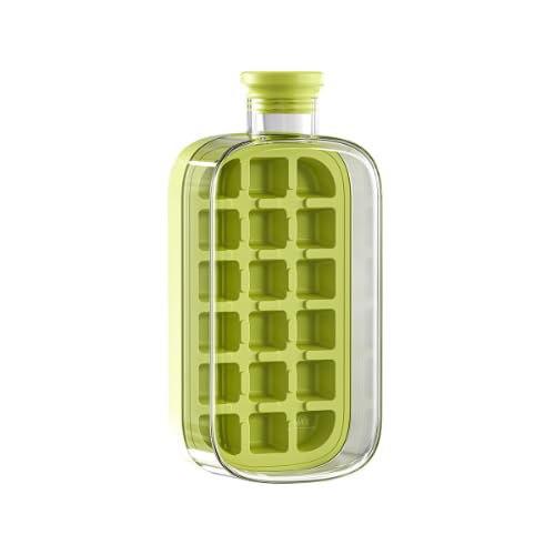 2 in 1 Silicone Ice Maker Cup, Ice Cube Tray Mold & Beverage Pitcher, Silicone Ice Maker with lid & Straw, Portable Ice Cube Making Bottle for Freezer, Coffee, Juice (Green(800ML))
