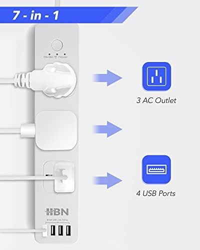 HBN Smart Wi-Fi Power Strip with 3 AC Outlets 4 USB Ports with 1.6 Meter Power Cord, APP Remote Control, Works with Alexa and Google Home (13A 3120W)