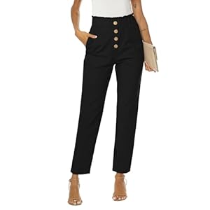 NIMIN Womens Casual Pants High Waisted Work Pants Elastic Cropped Dress Paper Bag Pants with Pockets