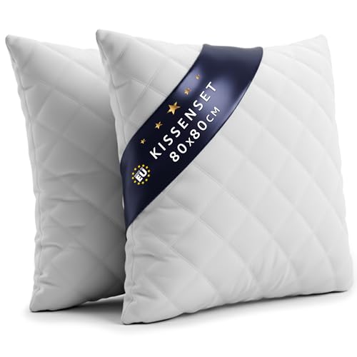 Amazinggirl Kopfkissen 80x80 cm - Kissen Allergiker Schlafkissen Polster Pillow Made in EU und Pillows for Sleeping 80 x 80 Bett Kissens für Schlafen Oeko-Tex Weiß - 2 Stück Amazinggirl Kopfkissen 80x80 cm - Kissen Allergiker Schlafkissen Polster Pillow Made in EU und Pillows for Sleeping 80 x 80 Bett Kissens für Schlafen Oeko-Tex Weiß - 2 Stück