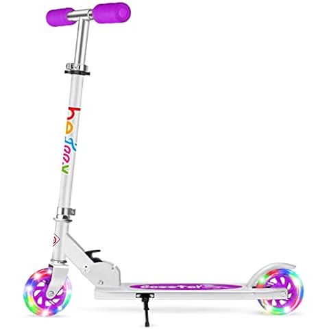 BELEEV Scooter for Kids, 2 Wheels Folding Kick Scooter for Children Girl and Boys, 3 Adjustable Height, LED Flashing Light up Wheels, with Kickstand (Purple) Cover