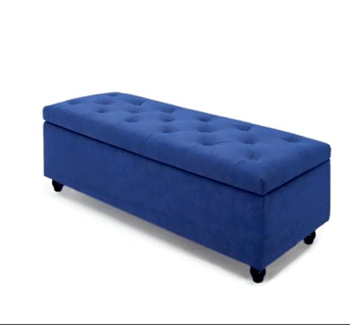 Image of LEGACY OF COMFORT Captain 2 Seater Sofa Ottoman Bench with Storage Velvet Fabric Ottoman Bench for Living Room Bedroom & Entryways (Blue)