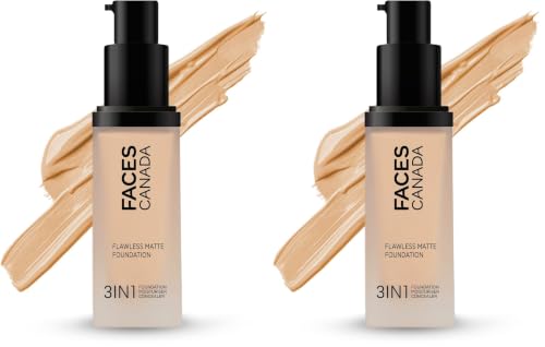 Image of FACESCANADA Flawless Matte Foundation Warm Natural 30 Ml|3-In-1 Foundation + Moisturizer Cream For All Skin Types+Concealer|12 Hr Hydration + Spf 18|Hd Matte Coverage|Lightweight|Anti Ageing,Pack Of 2