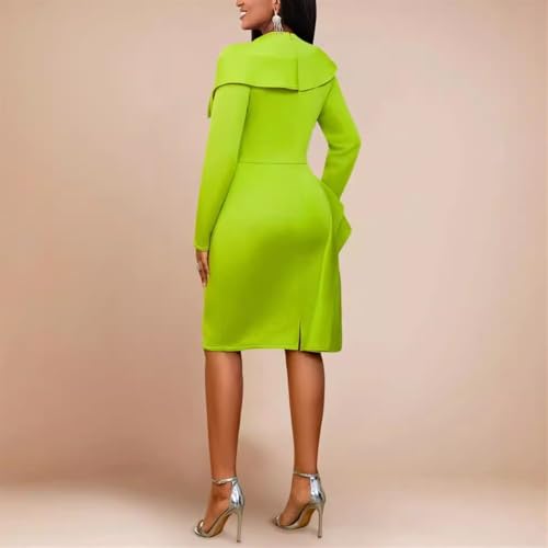 Women's Fashion Floral Applique Business Work Dress Elegant Round Neck Long Sleeve Ruffle Bodycon Midi Pencil Dress2