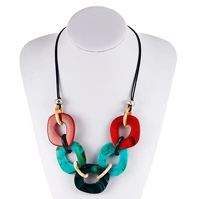 Caiyao Punk Acrylic Geometric Choker Necklace Colorful Adjustable Resin Acetate Sweater Chunky Necklaces Vintage Large Choker Collar Delicate Statement For Women Fashion Jewelry-Color A thumb #4