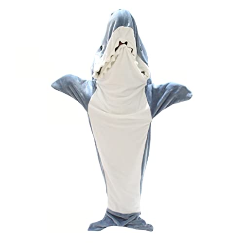 MOREASE Wearable Shark Blanket Super Soft Cozy Flannel Hoodie, Cosplay Shark Costume Shark Onesie Blanket Gifts for Boys Girls Kids Adult (S)