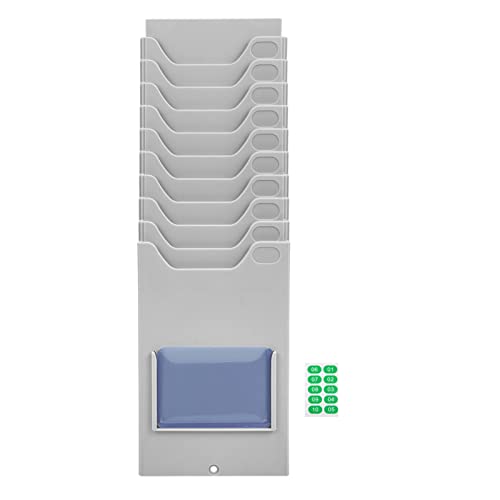 NUOBESTY Time Card Rack Retractable Time Card Holder 10 Slots Expandable Wall Cards Mount Attendance Time Payroll Clock for Office Storehouse Grey