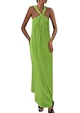 PRETTYGARDEN Womens 2025 Casual Long Summer Dresses Sleeveless Strappy Loose Flowy Beach Vacation Maxi Dress with Pockets (Green,Small)