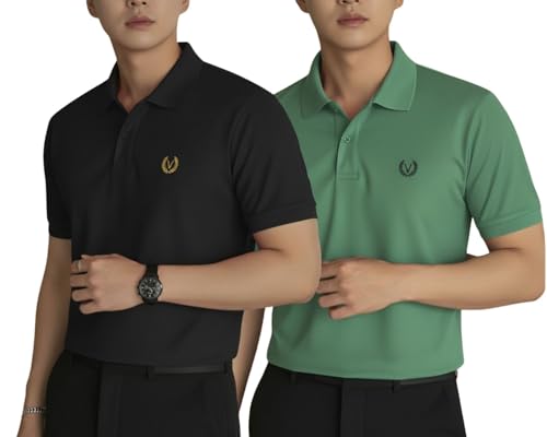 Image of MACK JONNEY Men's Solid Polo T-Shirt | Premium Cotton Blend | Regular Fit | Short Sleeve | Collared Casual Wear|Pack of 2 -MJ-157